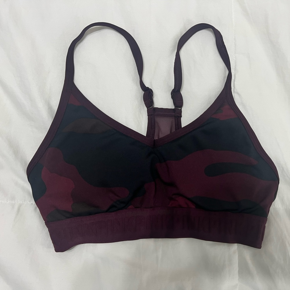 Victoria’s Secret PINK burgundy camo sports bra. Size Small.